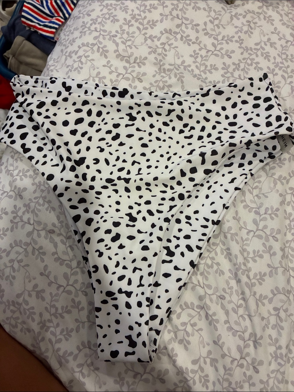 SHEIN White and Black Dalmatian Print High Waist Bikini Bottoms